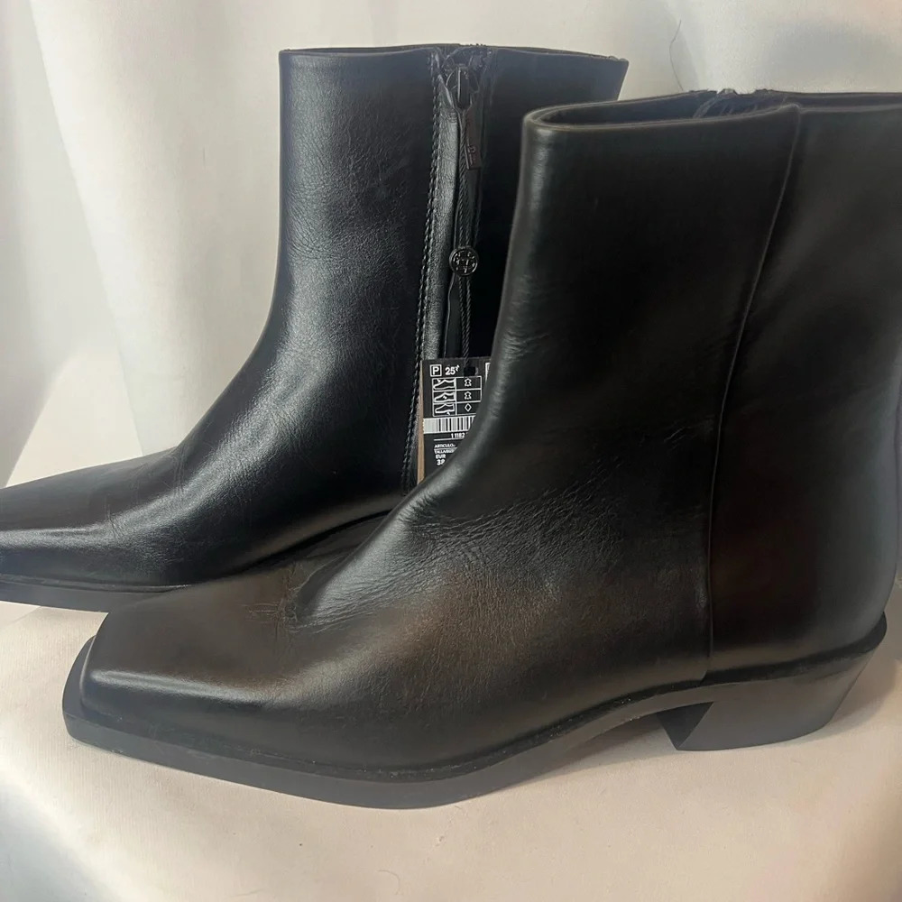 NWT Massimo Dutti Heeled Square-toe Ankle Boots In Black 1130 7.5 medium - Picture 2 of 11